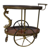 Double tray trolley in brass and formica