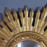 Sun mirror gilded with gold leaf Vintage 50s 42cm