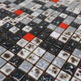 Vintage side table in pine wood tiled with mosaic, Belgium 1950s