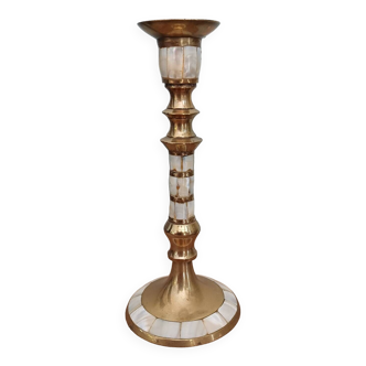Brass and mother-of-pearl candle holder