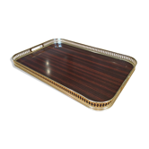 Vintage brass platter and imitation wood veneer from the 1950s