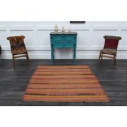 Vintage Turkish Hand-Knotted Wool Cotton Orange Kilim Area Rug 151x153