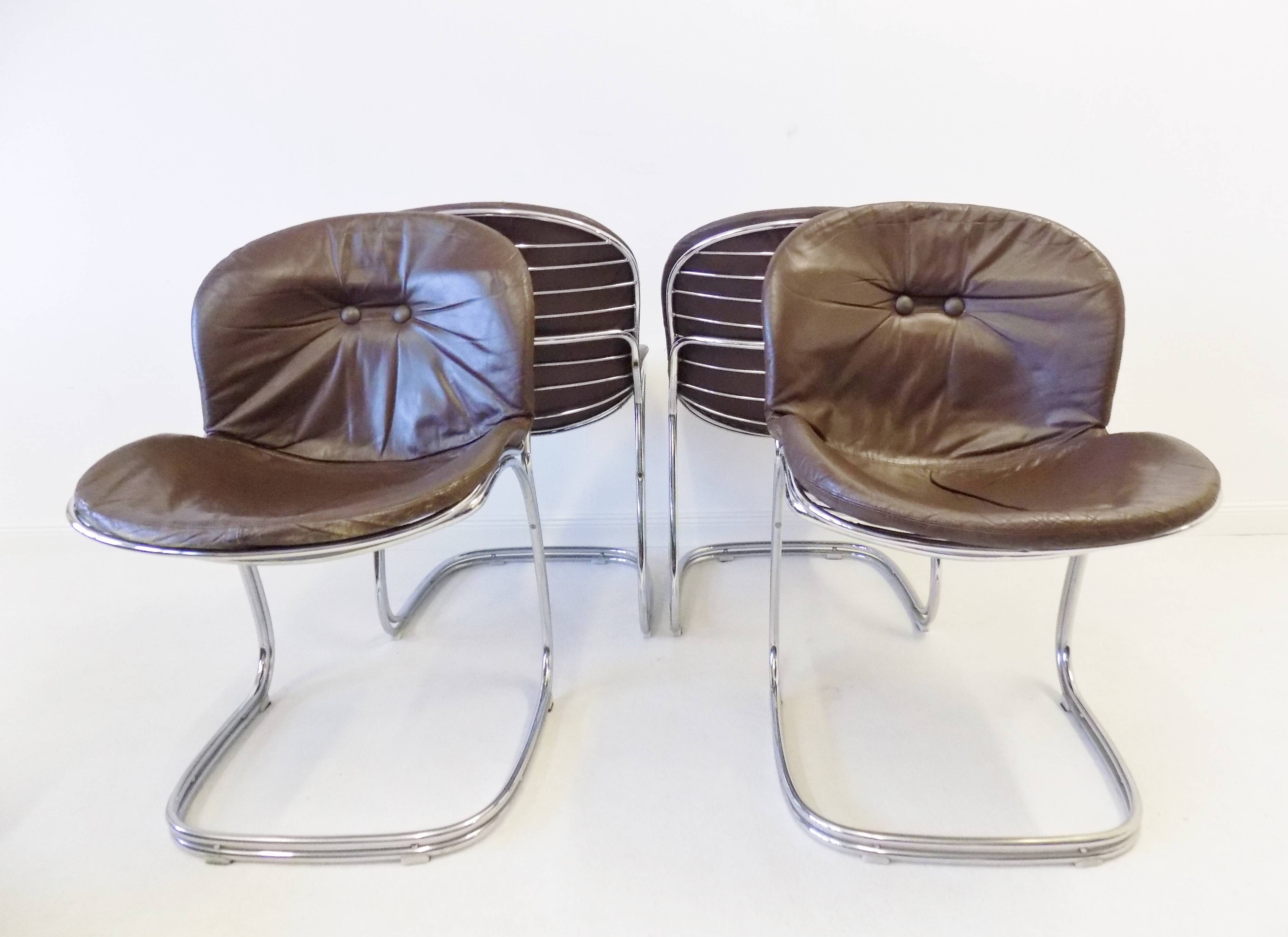 Rima Sabrina set of 4 leather dining chairs by Gastone Rinaldi