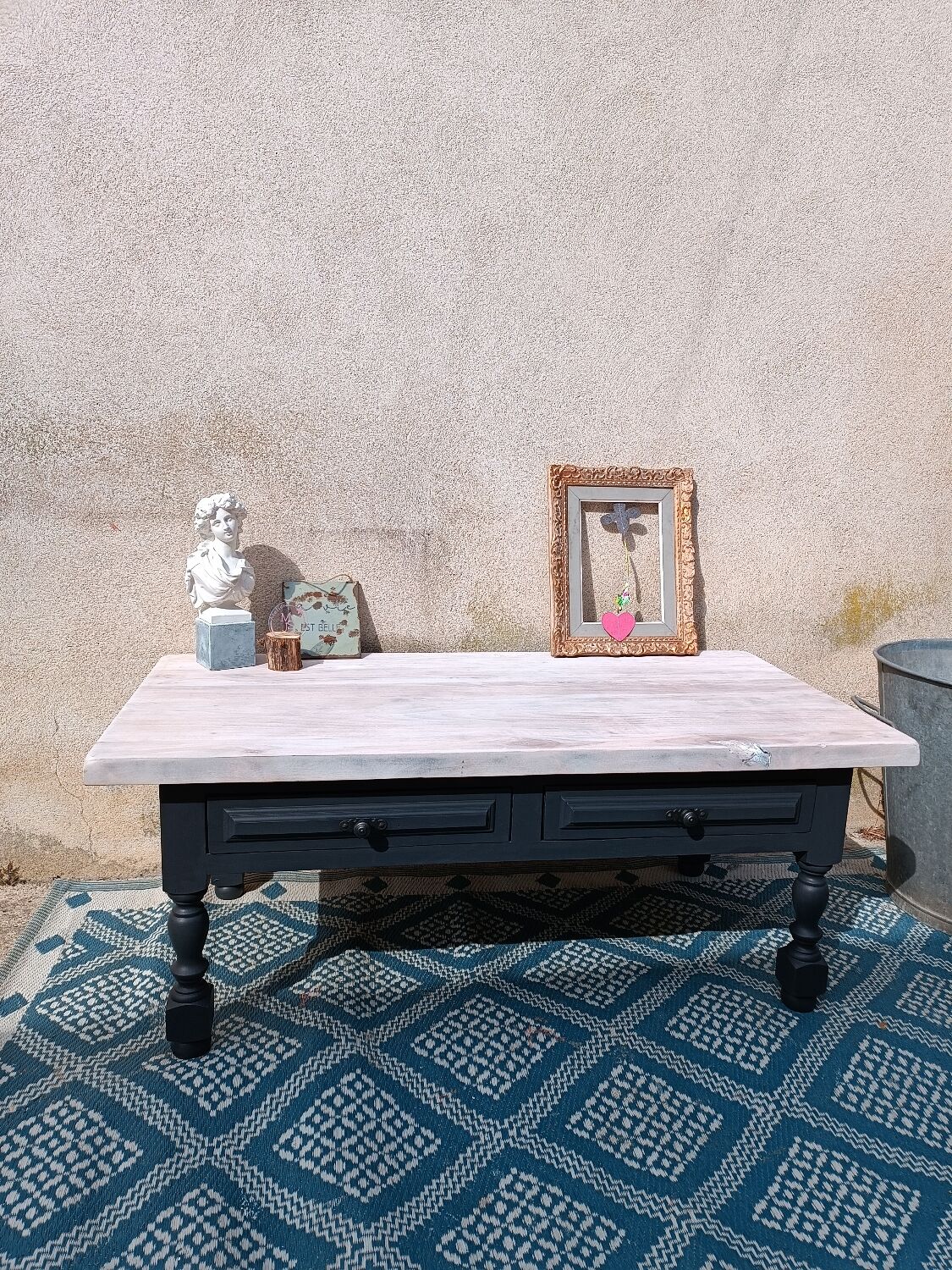 Solid wood coffee table with limed top