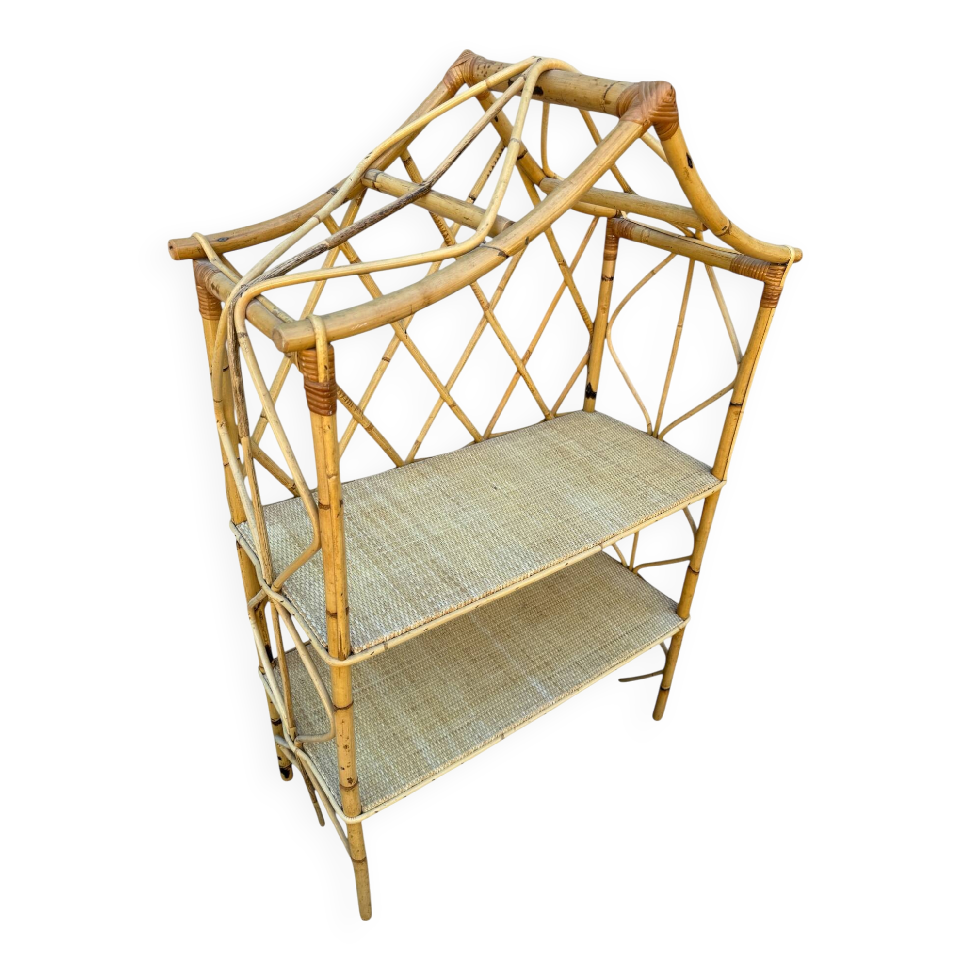 Rattan shelf Chinese hat from the 1960s Sweden