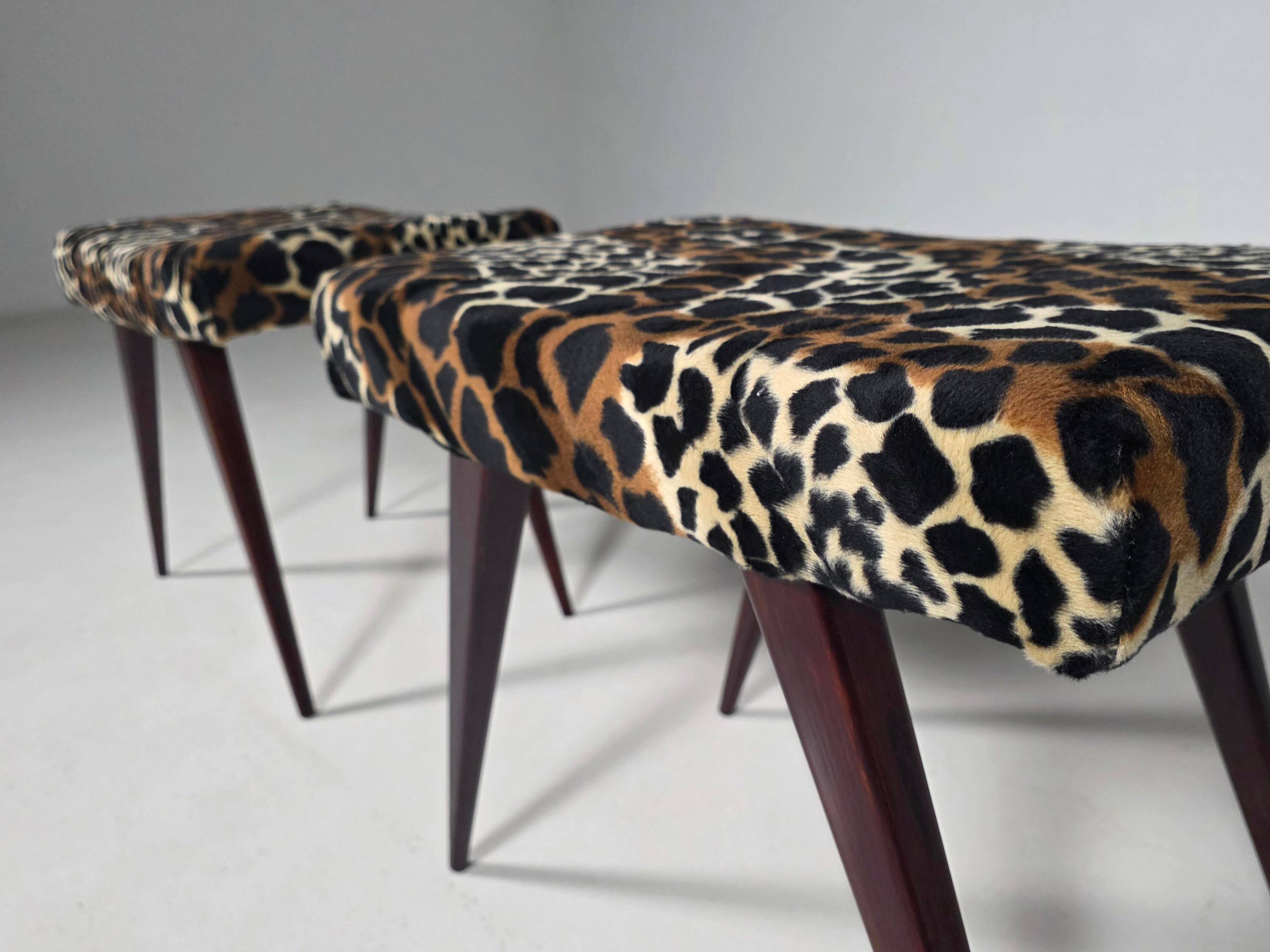 Pair of Italian benches and stools from the mid-century, 1950s.