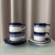 Set of 4 Vintage Studio Pottery Cups & Saucers – Hand Glazed Blue & White