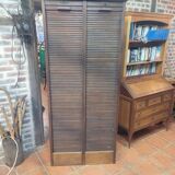 Old double curtained oak filing cabinet, 196×87cms H