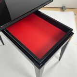 Art Deco Games Table in Black Lacquer, Red and Black Leather, France, 1930s