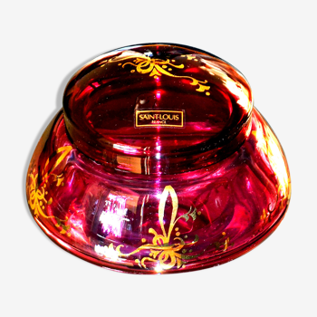 Bonbonnière en cristal multicouche, magenta et or Saint-Louis