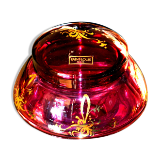 Bonbonnière en cristal multicouche, magenta et or Saint-Louis