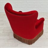 1960s, danish high back vintage armchair in cherry-red velour