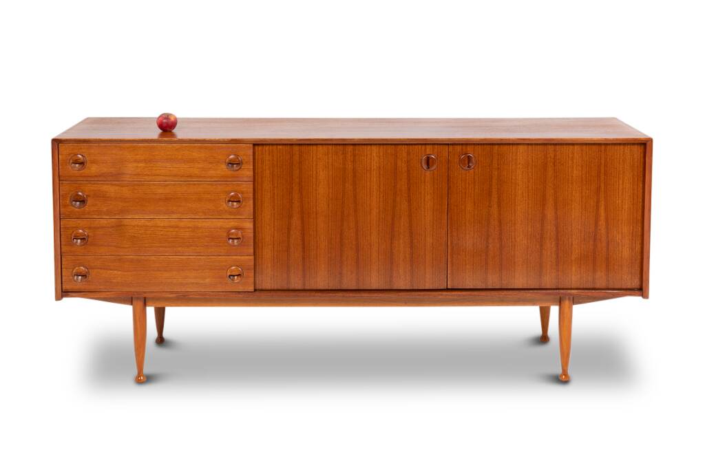 Teak sideboard, with four drawers and two doors. 20th century.