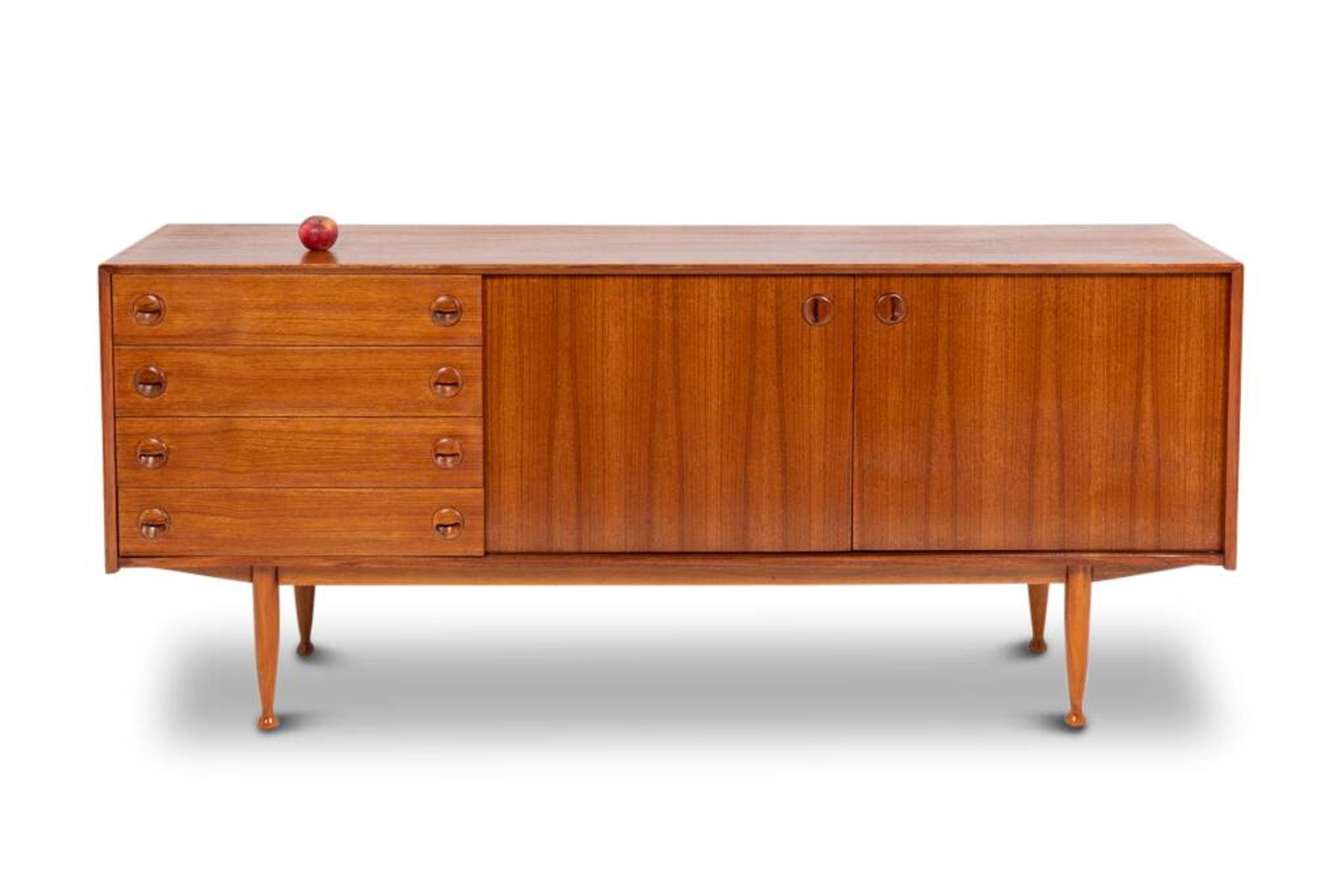 Teak sideboard, with four drawers and two doors. 20th century.