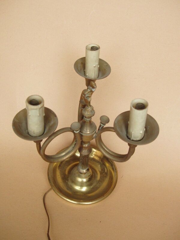 Lampe de table américaine 3 feux en laiton, années 1950