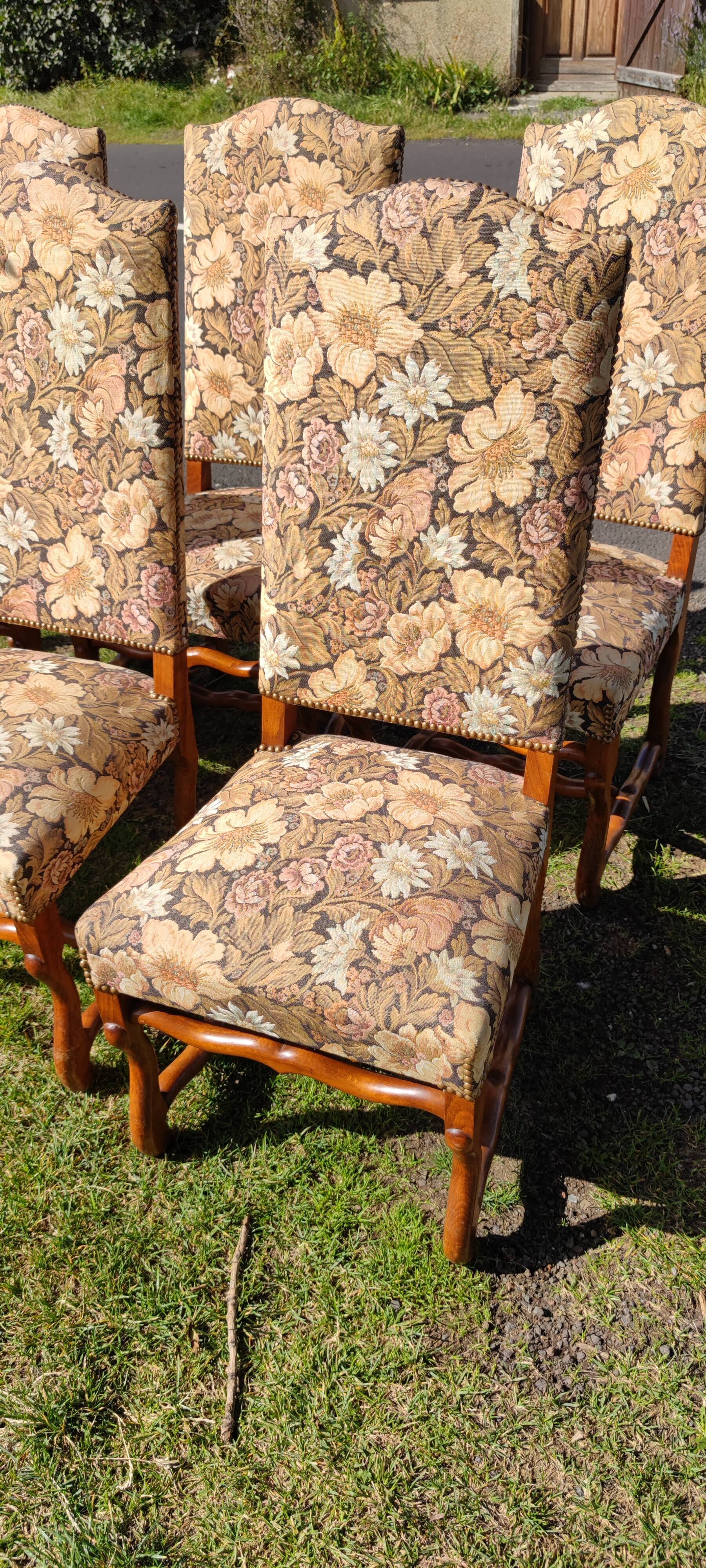 6 Louis XIV chairs in beech