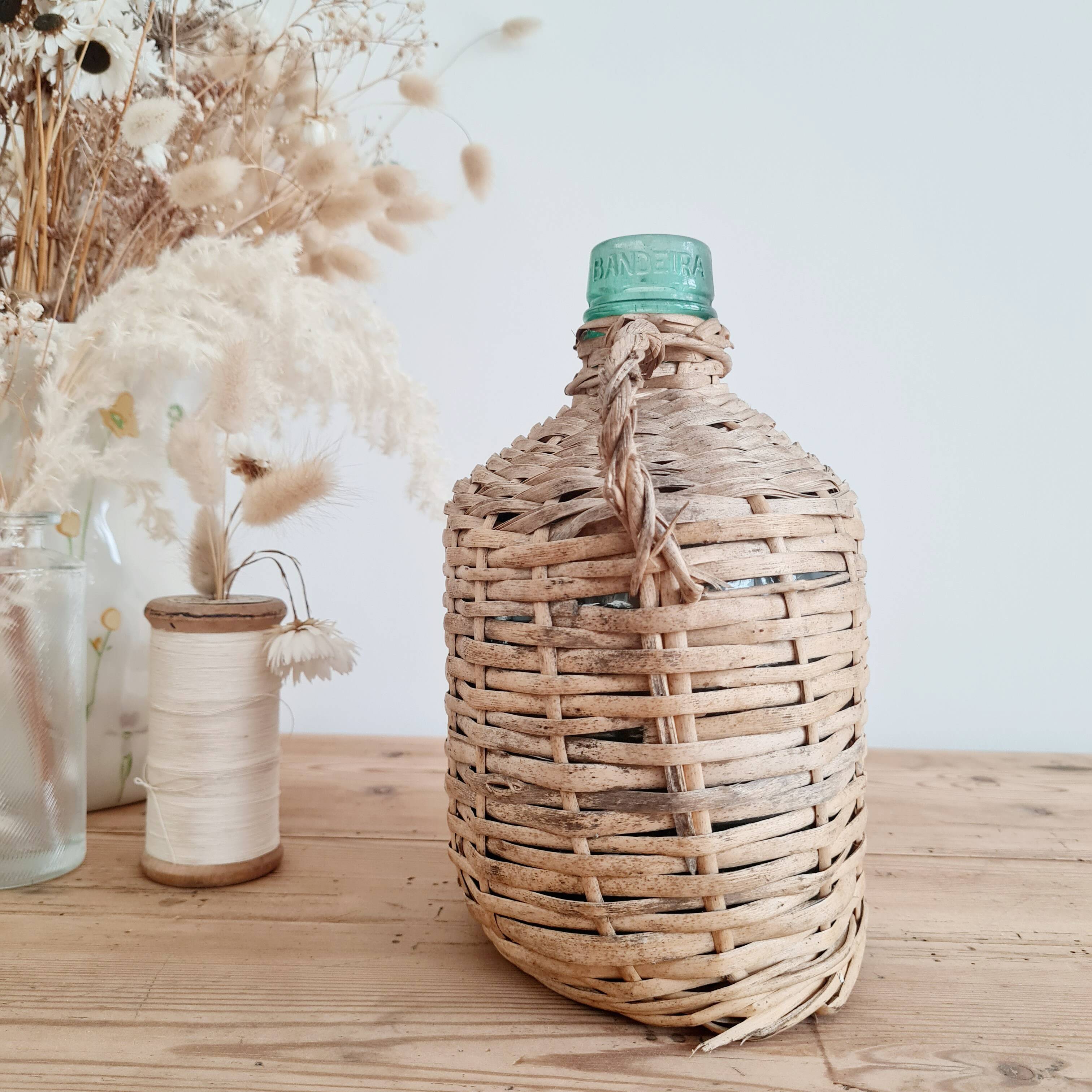 Glass and rattan demijohn carboy