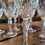 Set of 8 cut crystal glasses, hexagonal stem – 1950s