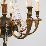 Impressive set of a large bronze Empire Chandelier with 2 wall lights, Belgium ca. 1950