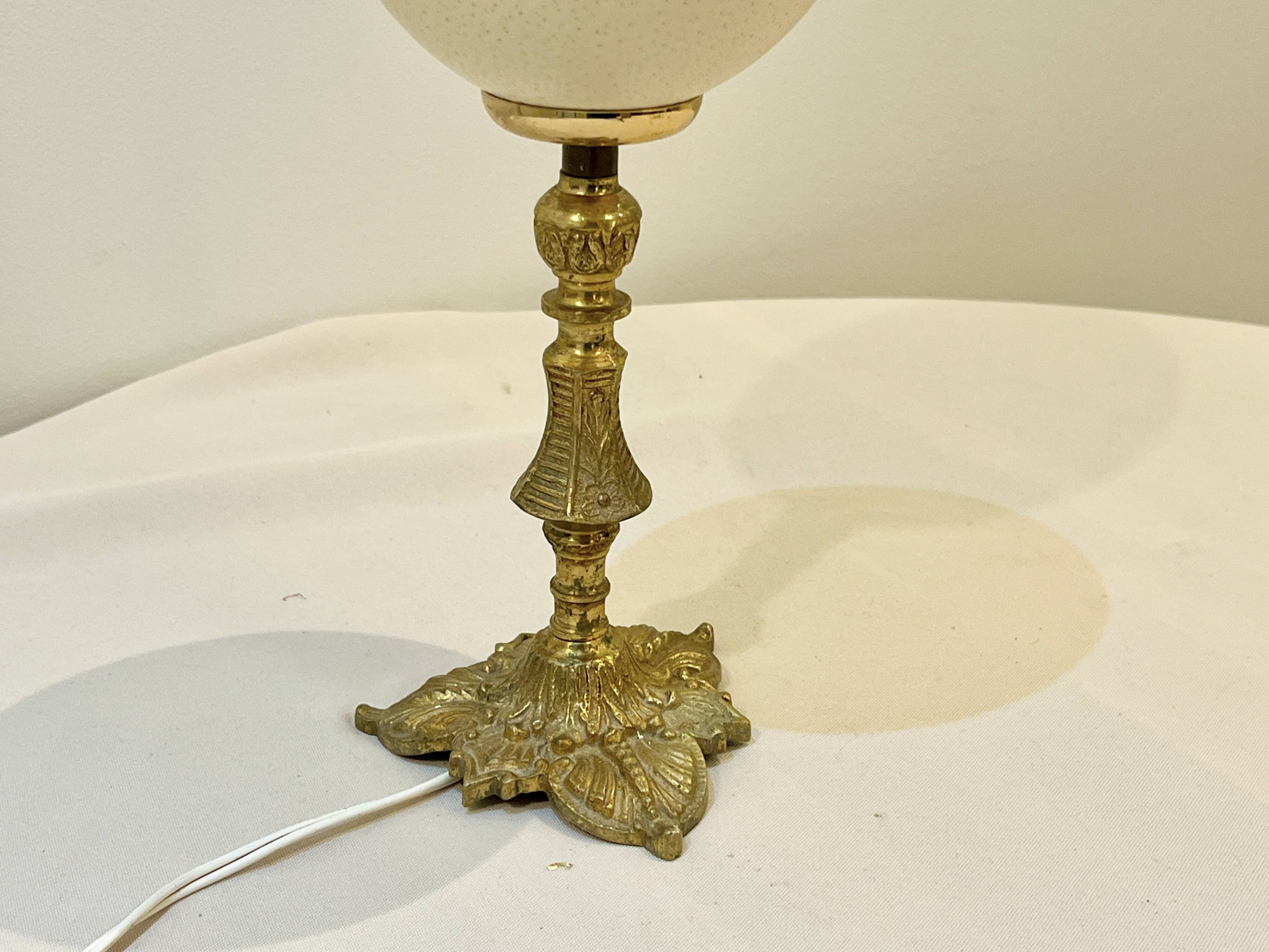 Ostrich egg on bronze stand old cabinet of curiosities lamp