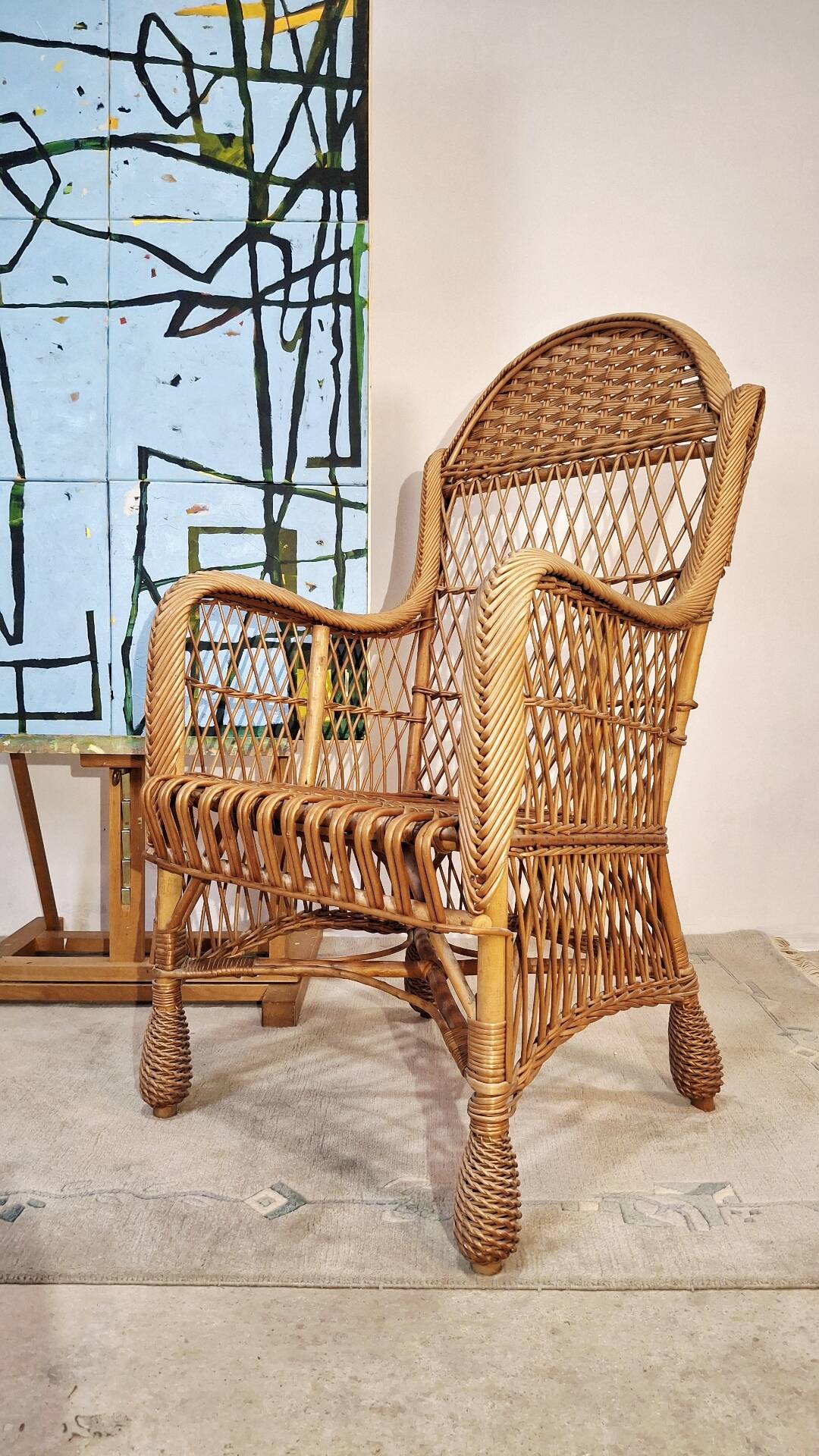 Vintage 1980s Rattan Armchair – Boho Wicker Accent Chair