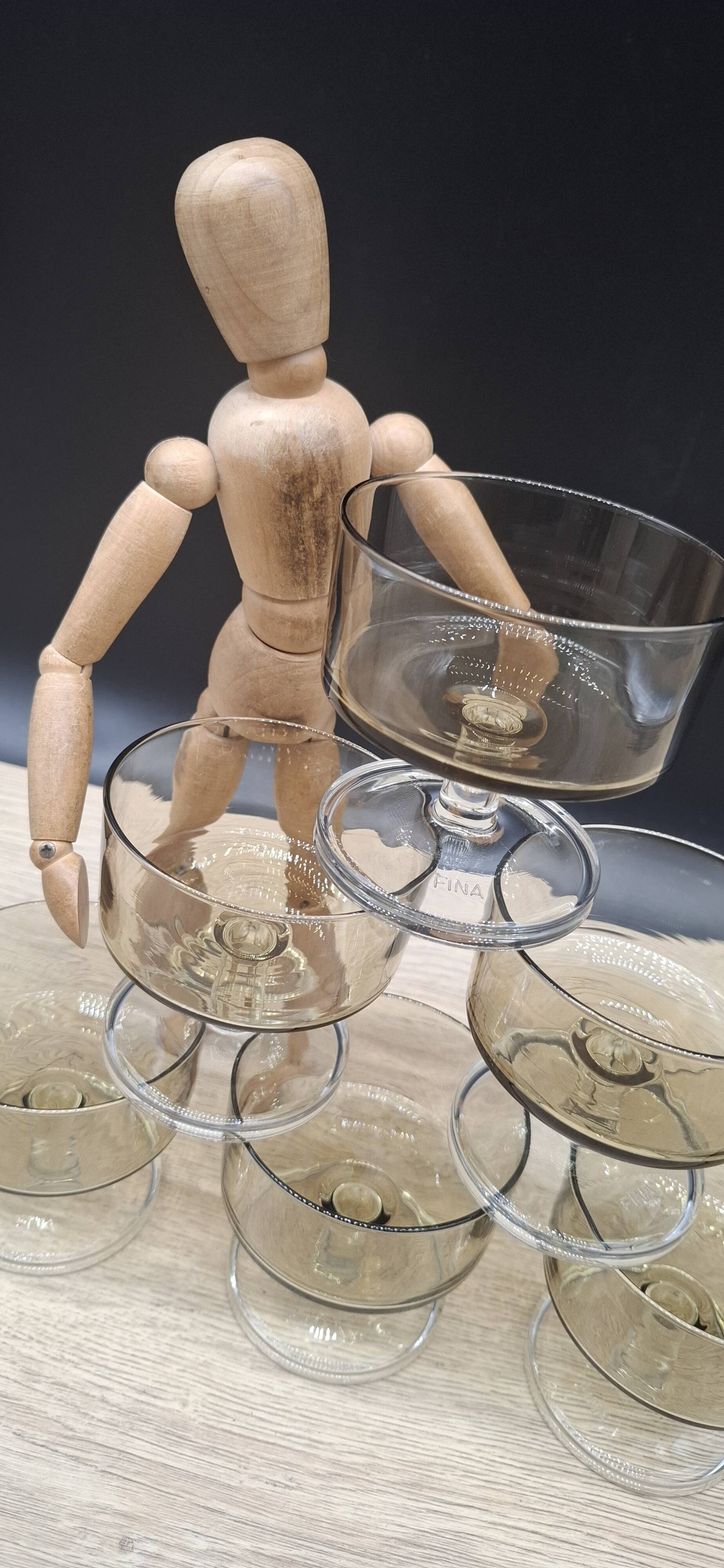 Set of 6 Cavalier Sweden Luminarc smoked champagne glasses