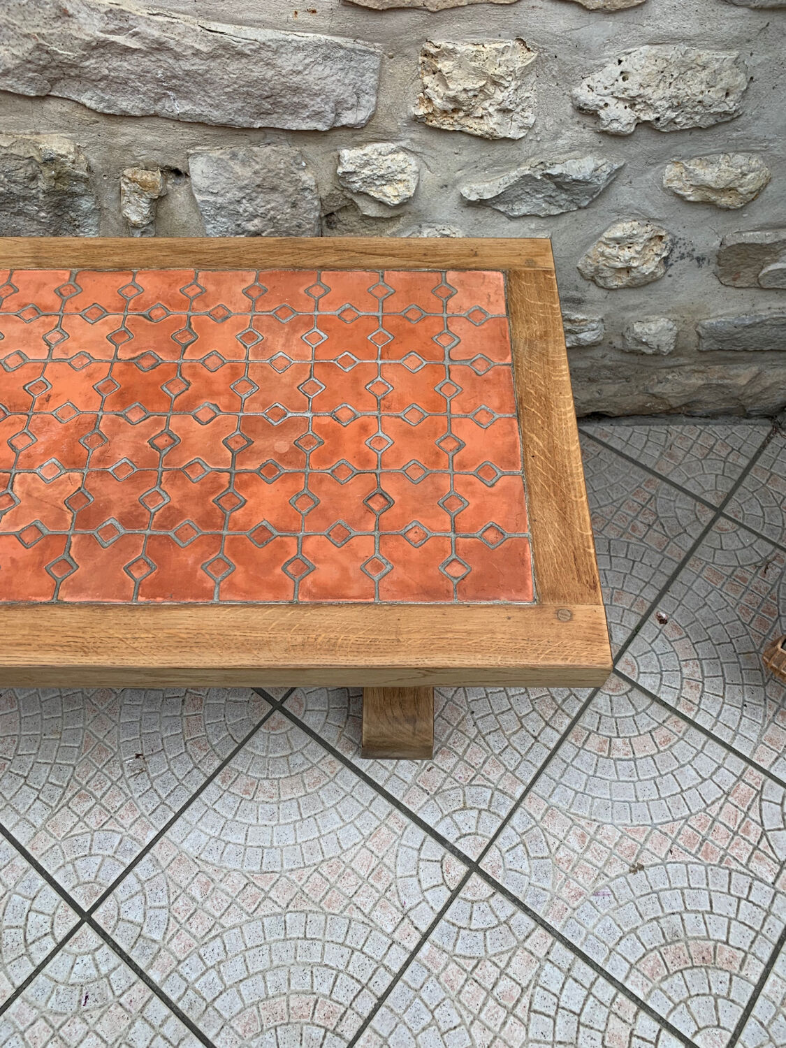 Wooden coffee table and tiles