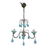 Magnificent Opaline Murano chandelier Blue Murano drop 3 lights 1