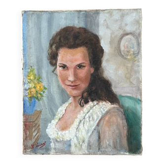 Tableau : huile sur toile - Portrait de femme