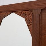 Art Deco oak carved wall coatrack with mirror, France 1920s