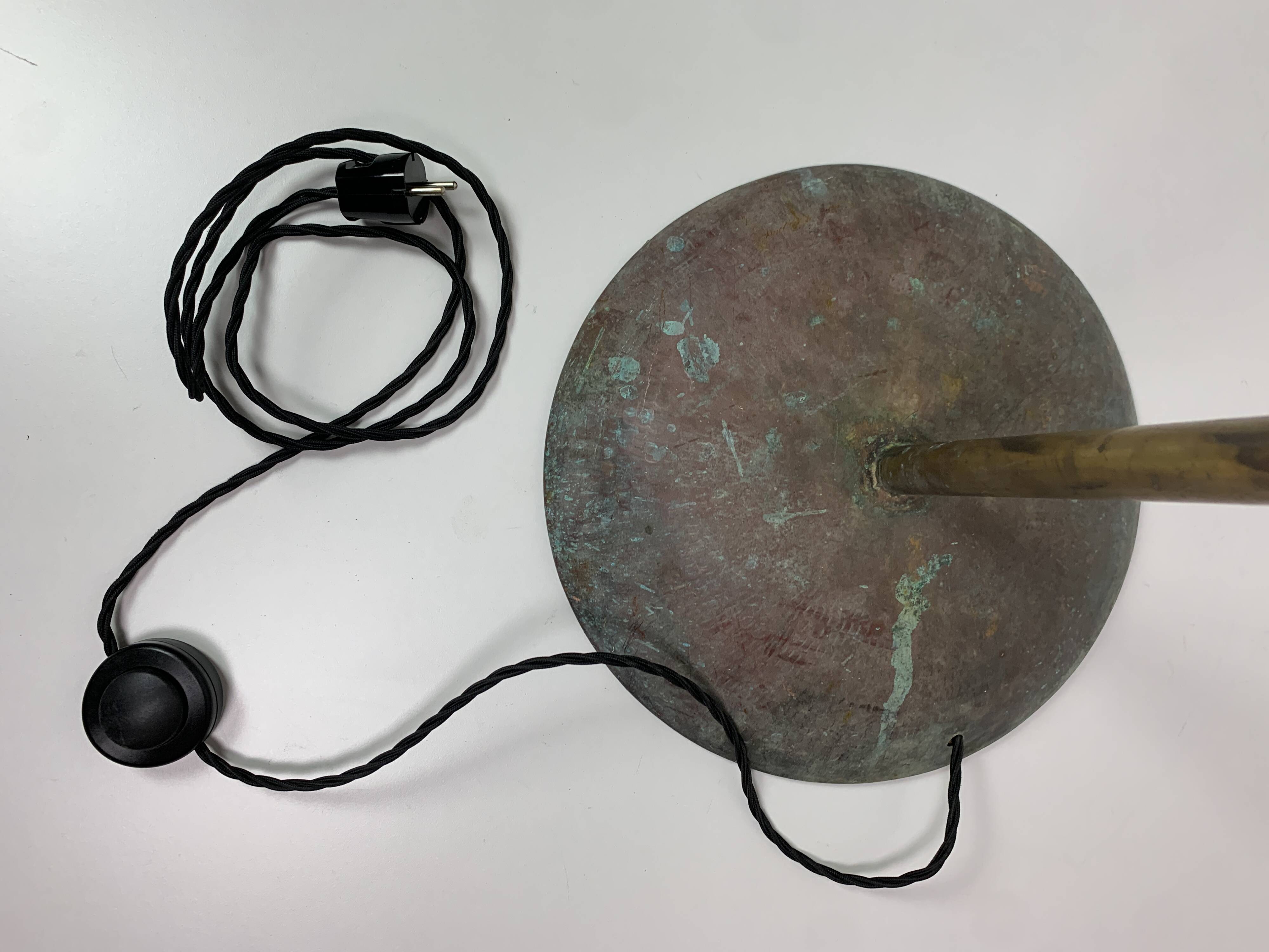 Patinated rustic copper and steel floor lamp with lantern, Indonesia 1980s