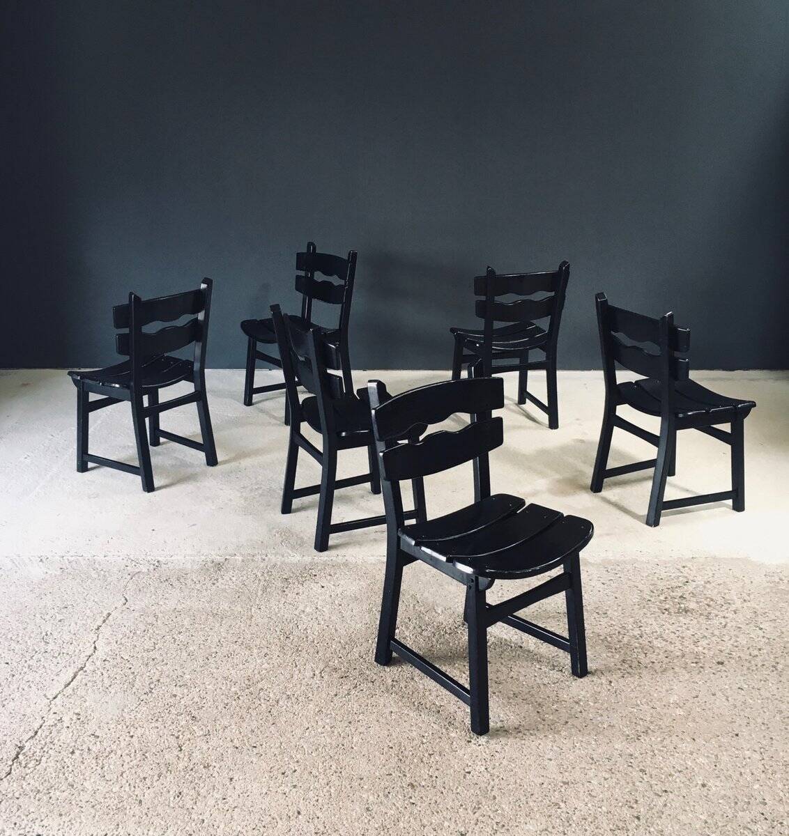 Brutalist dining chairs by Dittmann for Awa Radbound, Netherlands, 1970s, set of 6.