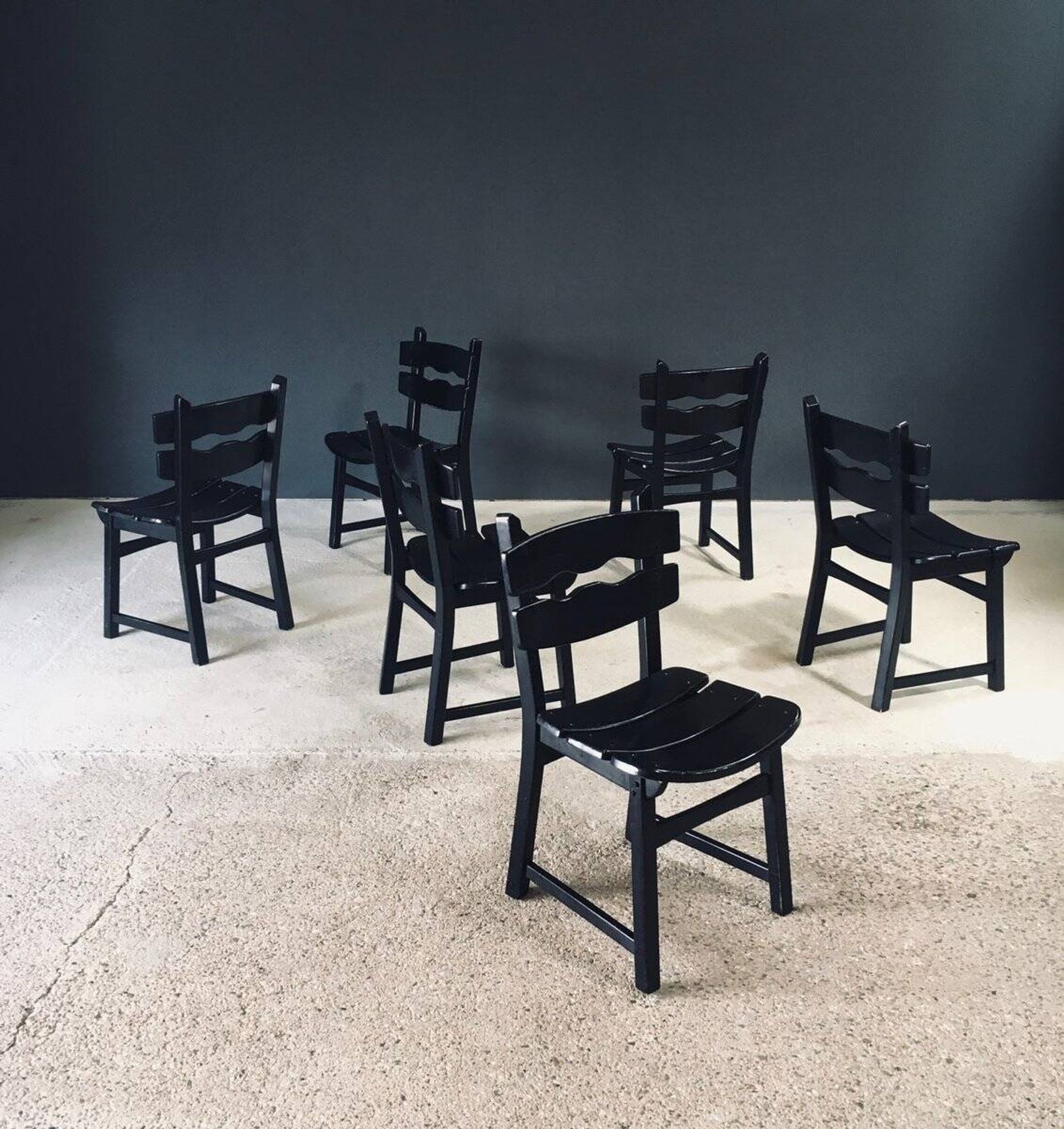 Brutalist dining chairs by Dittmann for Awa Radbound, Netherlands, 1970s, set of 6.