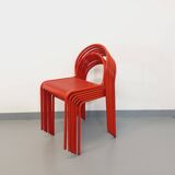 Set of 6 vintage red metal chairs from the 80s