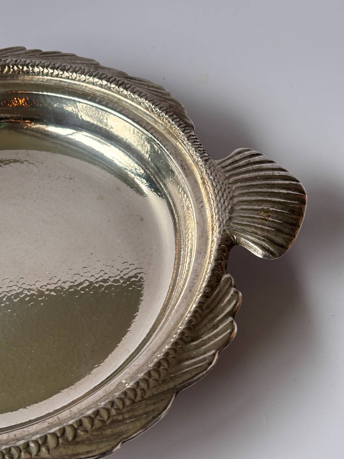 Vintage silver metal fish dish