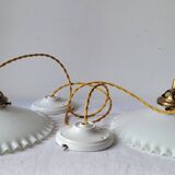 Duo of white opaline pendant lights