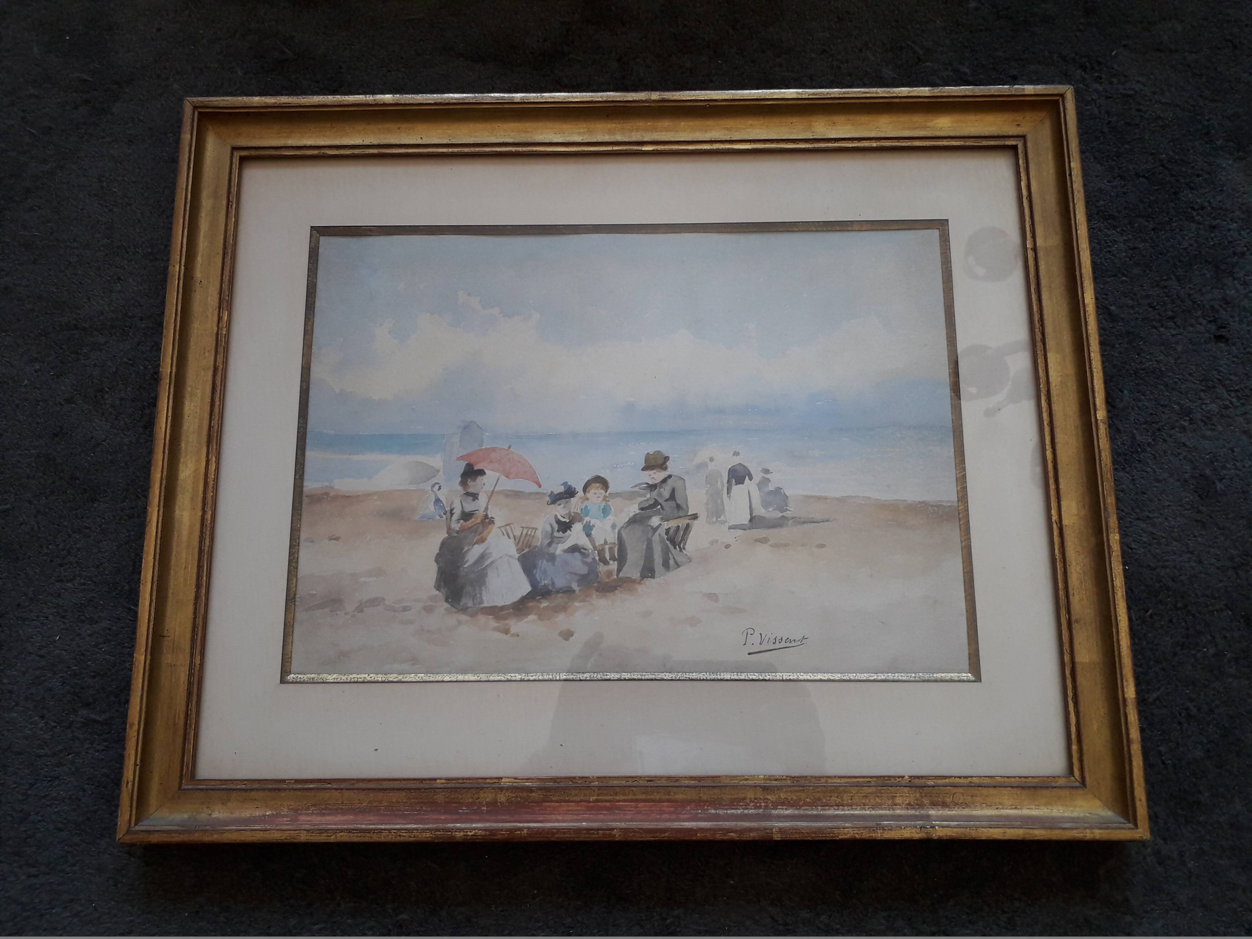 Old painting from the 1920s depicting a seaside scene