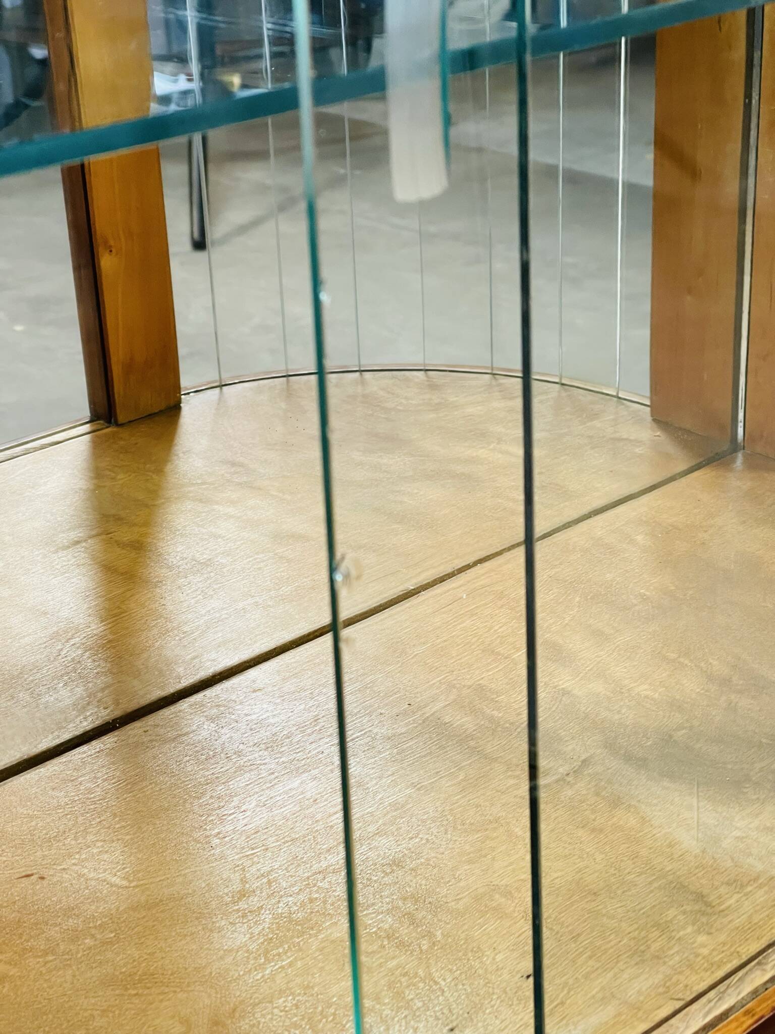 Art deco standing display case with glass slats