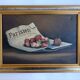 Old painting still life strawberries and diary of F. Vernet