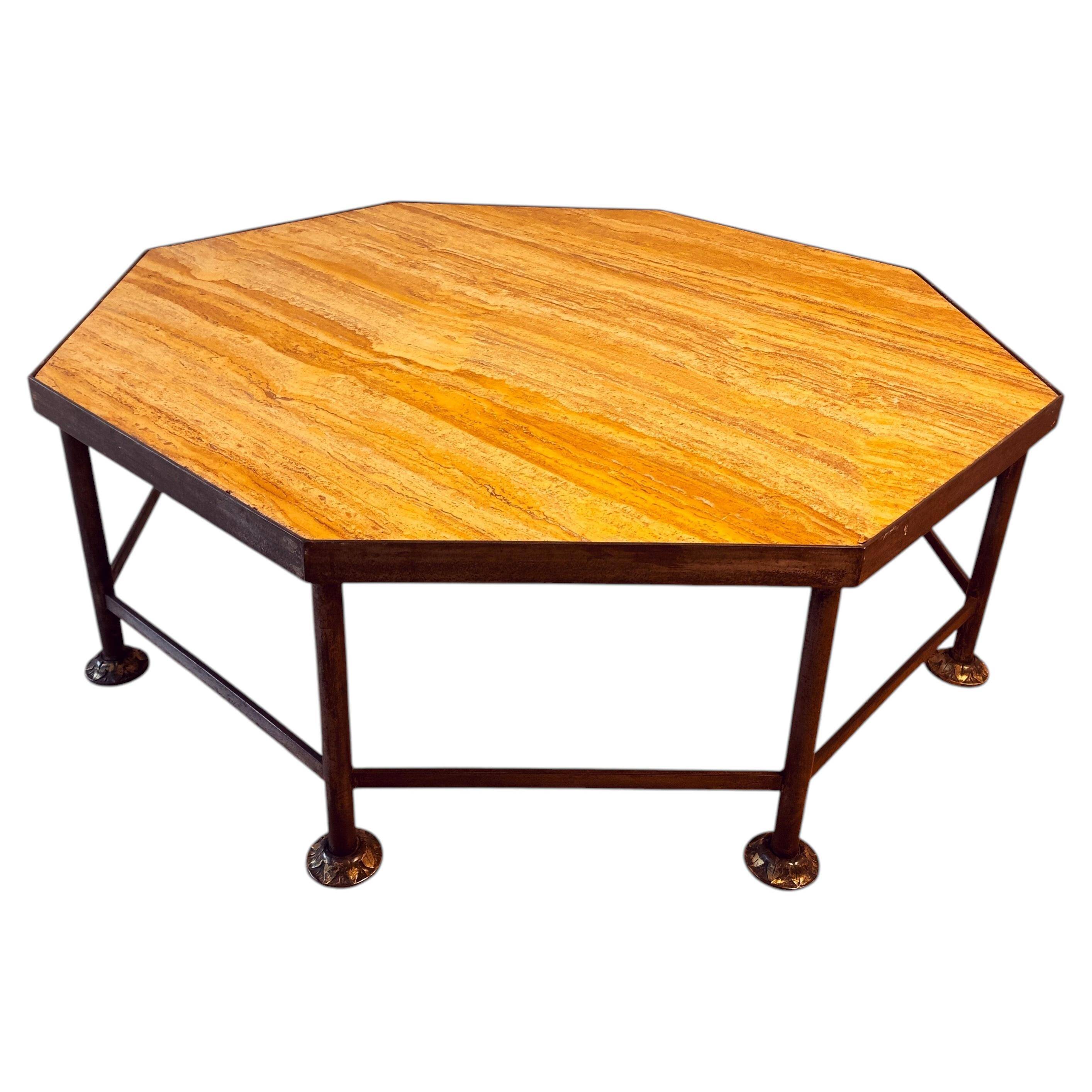 French Octagonal Travertine Coffee Table in the Style of Maison Jansen, 1960s