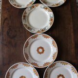 Set of 6 flat plates mismatched orange green Badonviller Saint Amand