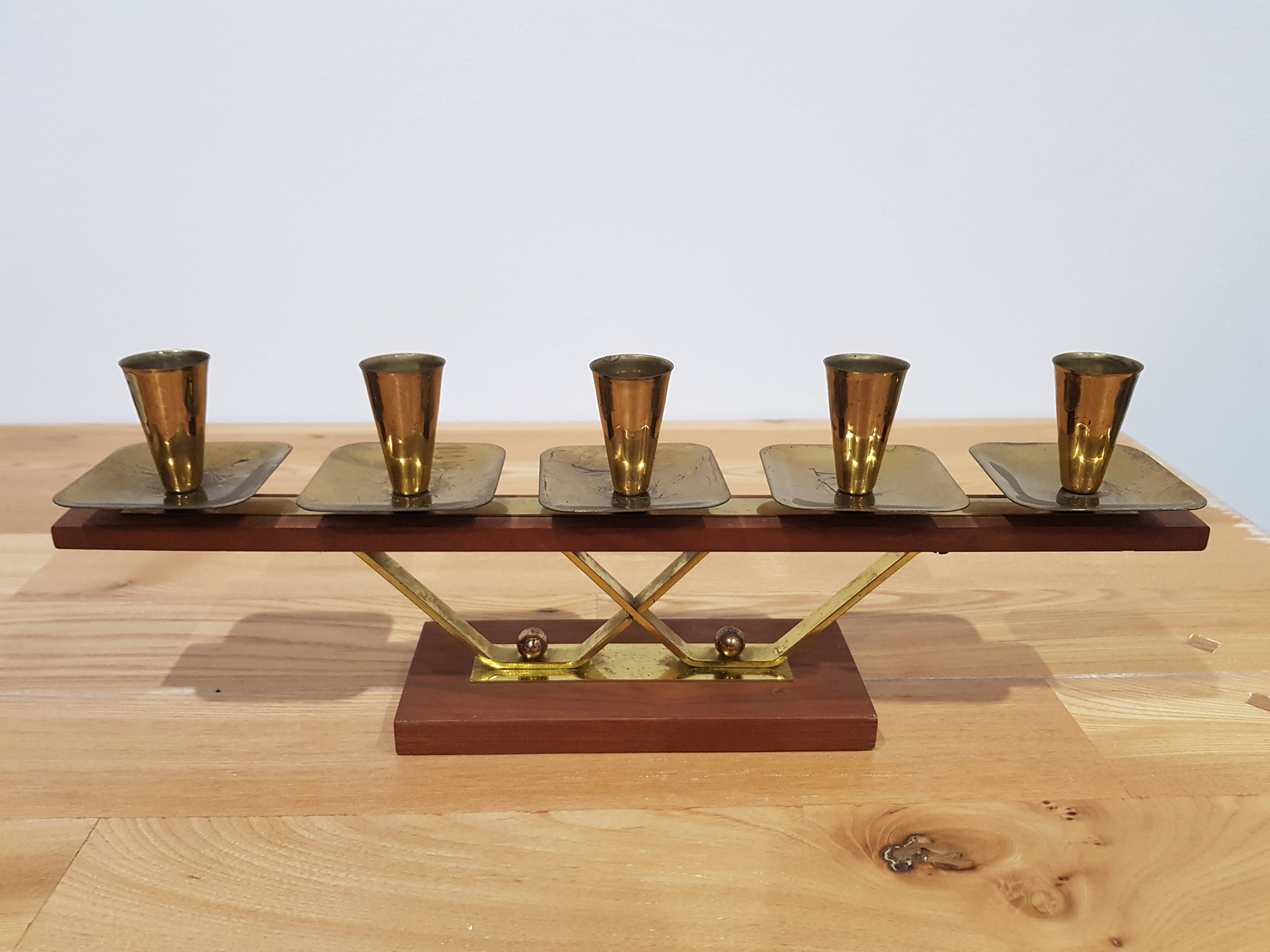 Vintage candle holder Echt Teakholz / teak and brass, 1960s.