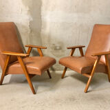 Pair of armchairs Scandinavian design feet compass vintage period 1960s