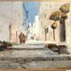Vintage Orientalist painting – alley in the Maghreb – oil on canvas signed E