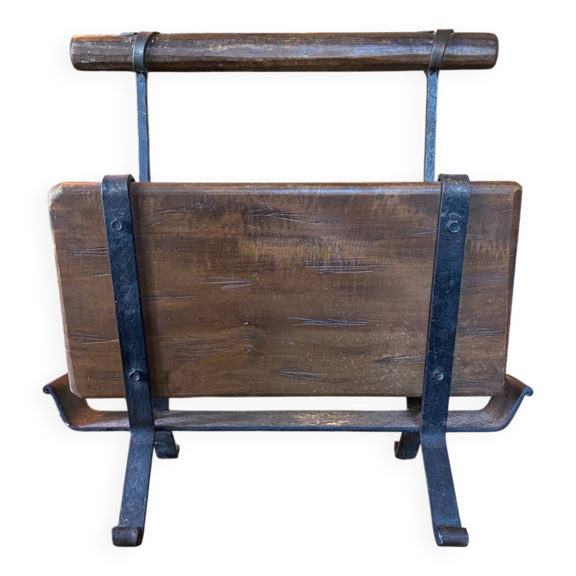 Vintage brutalist magazine rack.