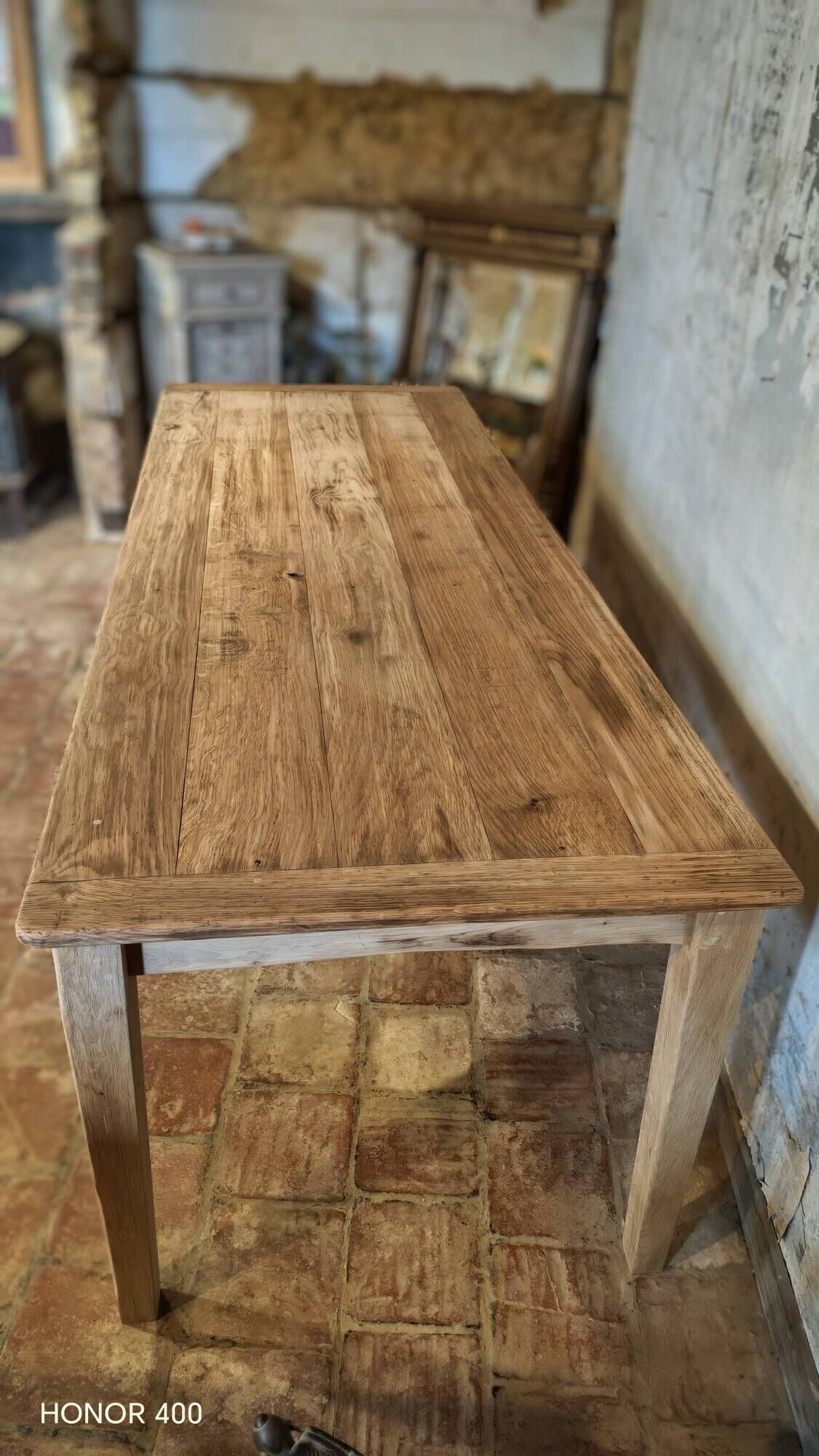 Solid oak farmhouse table "brut" 247x89, top "chocolate oak"