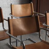 Set of 4 tubular dining chairs in Bauhaus style, in the manner of Marcel Breuer, 1970s