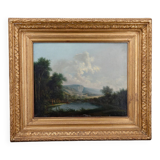 19th century Italian painting, lake scene