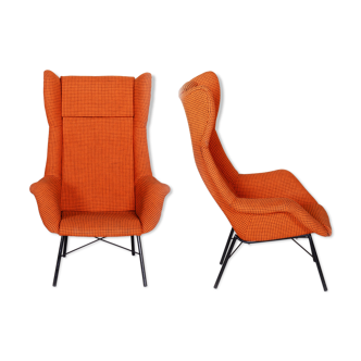 Fauteuils orange tchèques du milieu du siècle, années 1960