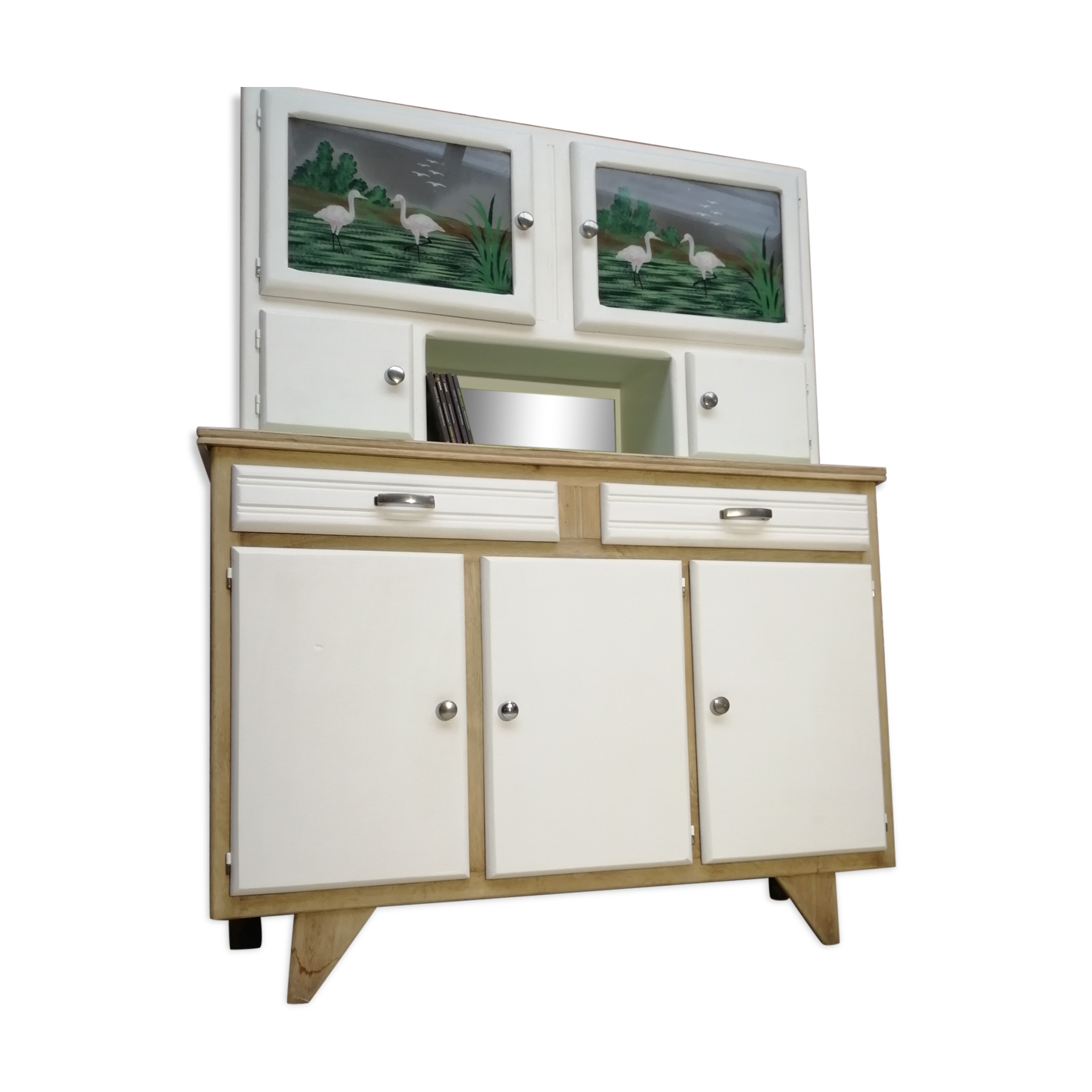 Buffet mado 50s white and brushed oak